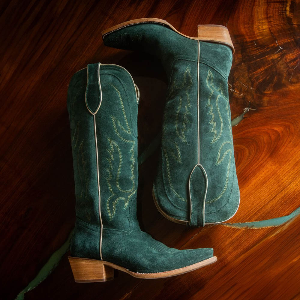 Featuring the Liz 15” Suede western boot in green.